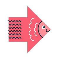 Red arrow fish animal character, cute math shape vector