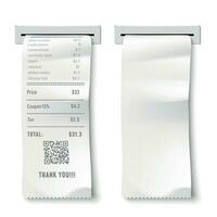 Realistic printed check. Transaction receipt, payment bill and financial checks isolated 3D vector illustration