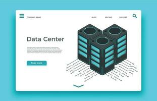 Data center landing page. Isometric servers vector design