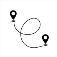 Black route tracking icon. Simple 2 pins path. Searching global mobile GPS navigation. Line distance illustration isolated on white vector