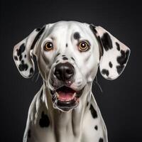 Portrait of dalmatian dog with surprised face photo