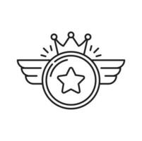 Badge of star with wings, royal crown above, bonus vector