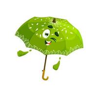 Cartoon green umbrella character wink eye, vector