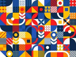 Bauhaus modern geometric pattern with color shapes vector