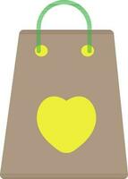 Yellow heart on brown shopping bag. vector