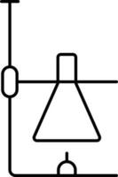 Chemical flask on burner icon in thin line art. vector