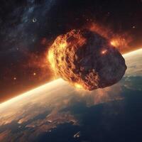 Fiery big asteroid falling to the earth photo