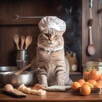 cocinero gato en el cocina ai generado foto