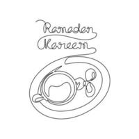 uno continuo línea dibujo de comida y bebida para iftar Ramadán celebracion. árabe comida en sencillo lineal estilo. comida para eid Ramadán celebracion diseño concepto. vector ilustración