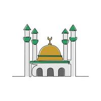 uno continuo línea dibujo de un mezquita. diseño sitio de musulmán Orando con sencillo lineal estilo. Ramadán kareem diseño concepto vector