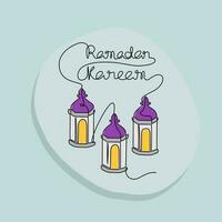 One continuous line drawing of lantern for symbol ramadan kareem.  ramadan design concept with simple linear style. islamic design concept. vector
