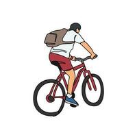 un hombre usos un bicicleta a Vamos a trabajo en continuo línea Arte dibujo estilo. diseño con minimalista negro lineal diseño aislado en blanco antecedentes. deporte temas vector ilustración