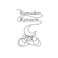 One continuous line drawing of hand and a half moon for symbol ramadan kareem.  ramadan design concept with simple linear style. islamic design concept. vector