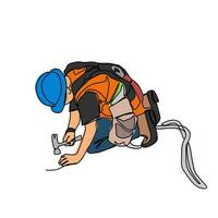 One continuous line drawing of a worker insert the nail in the site project. Construction Project design concept with simple linear style. Construction Project vector design illustration concept.