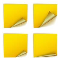Blank Yellow Square Stickers With Curl Sets, Vector Illustration