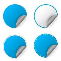 Blank Blue Round Stickers With Curl Sets, Vector Illustration