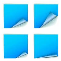 Blank Blue Square Stickers With Curl Sets, Vector Illustration