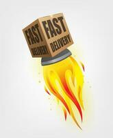 Fast Delivery Package Shipping Online With Rocket Concept, Vector Illustration