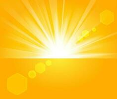 Golden Rays Rising From Horizon In Light Background, Vector Illustration