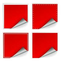 Blank Red Square Stickers With Curl Sets, Vector Illustration