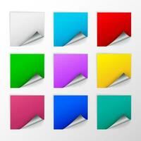 Blank Colorful Square Stickers With Curl Sets, Vector Illustration