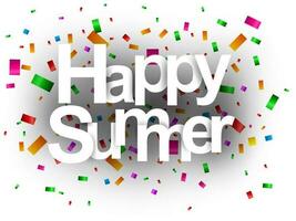 Happy Summer Greeting Card Paper Cut, Vector Illustration