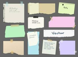Paper notes, stickers, sticky sheet and memo tape vector