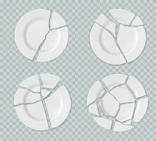 Realistic ceramic broken plates with cracks vector