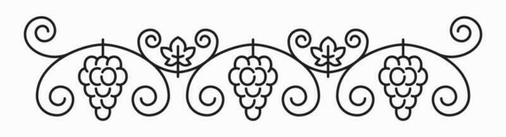 vino decoración ornamento marco, manojo de uva en vástago vector