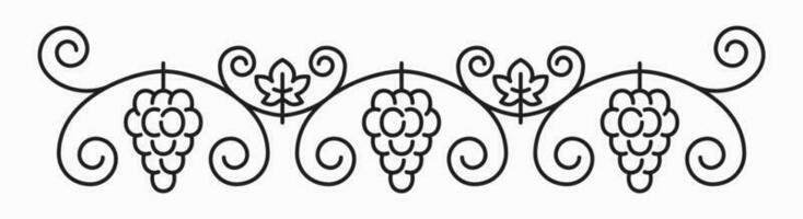 Wine decor ornament frame, bunch of grape on stem vector