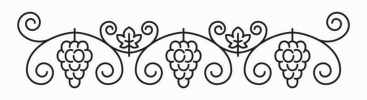 Wine decor ornament frame, bunch of grape on stem vector