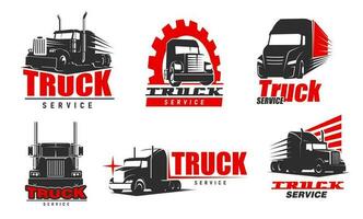 Truck repair service, spare parts shop icons vector