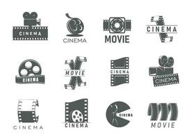 Movie cinema icons of film strip and camera reels vector