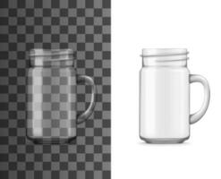 Glass jar with handle for drinks realistic mockup vector