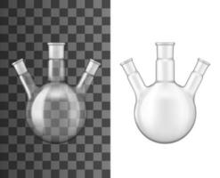 Three neck glass flask, laboratory glassware test vector