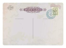 Antique postcard, retro postage stamp vintage mail vector