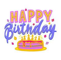 Happy birthday icon, celebration banner with cake vector