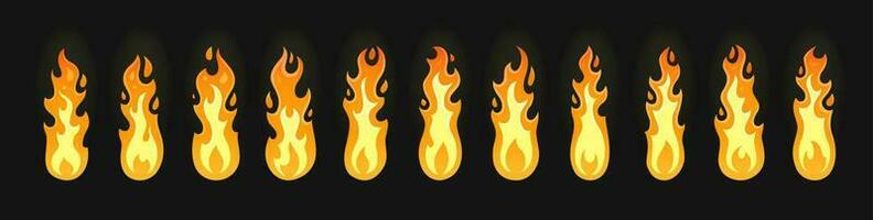 Cartoon fire flame sprite animation, bonfire burn vector