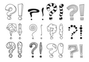 Doodle exclamation and hand drawn question marks vector