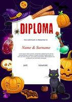 Kids diploma with Halloween vector characters