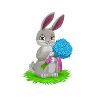 Easter bunny holding a spring flower bouquet vector