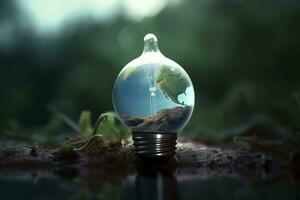 Ecology and world water day , Light bulb idia with environmental protection and save earth water , Generate Ai photo