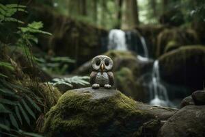 A man meets a giant mystical owl in the forest , generate ai photo