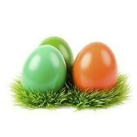 Easter eggs in green grass isolated on white background, generate ai photo