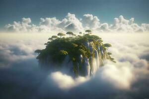 flotante isla encima el nubes paisaje ilustración, generar ai foto