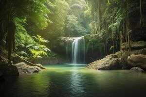 cascada en un tropical selva generativo ai foto