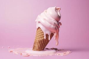 Melting ice cream cone. Created with technology. photo