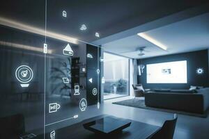 Modern smart home management systems use augmented reality, Smart building, The smart home isolated background, Generate Ai photo