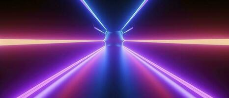 3d rendering, rounded pink blue neon lines, glowing in the dark. Abstract minimalist geometric background. Ultraviolet spectrum. Cyber space. Futuristic wallpaper, generate ai photo