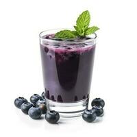 Tasty blueberry smoothie in glass isolated on white background, generate ai photo